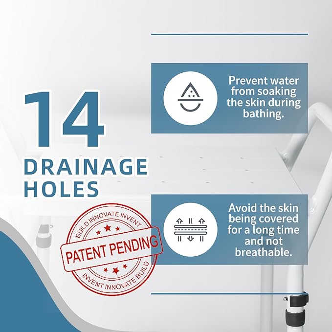 Shower Chair Seat with Arm for Inside Shower - Adjustable Up to 24 Inches Shower Stool with Suction Feet for Seniors, Elderly, Handicap & Disabled-Adjustable Support Shower Bench