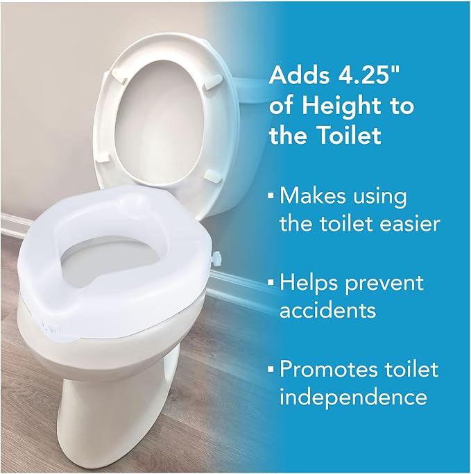 Carex Raised Toilet Seat with Extra Wide Opening - Toilet Seat Riser and Handicap Toilet Seat, White, 1 Count
