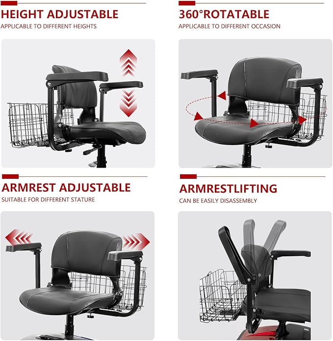 4 Wheel Compact Mobility Scooter for Seniors and Adults,Foldable Electric Scooter, Heavy Duty Travel Model with Lights, Basket, and Long-Lasting Battery208 red