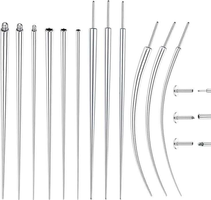 GEMQUEEN Piercing Taper Ball Grabber Tool for Changing Jewelry - 14G 16G 18G 20G Stainless Steel Flat Back Earrings Applicator Tool Threadless Insertion Pin Thread Body Piercing Kit for Ear Nose Lip