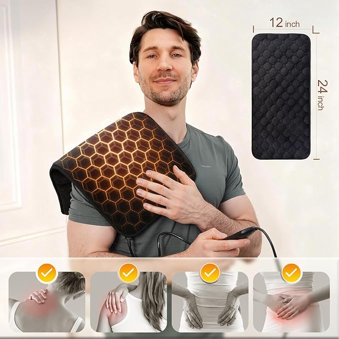 UTK 30s Fast Heating Pad, 3X Deeper Pain Relief Far Infrared Heating Pad for Back & Cramps, 8 Heat Setting, 4H Auto Off, FSA-HSA Eligible, Adjustable Strap, Machine Washable,Mothers Gifts 12" x 24"