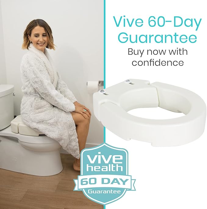 Vive Raised Toilet Seat (Elongated, Adds 3.5 Inches) - Elevated Toilet Seat Riser & Extender for Seniors & Handicap - High Rise Toilet Extension for Elderly - Portable Commode Toilet Booster for Adult