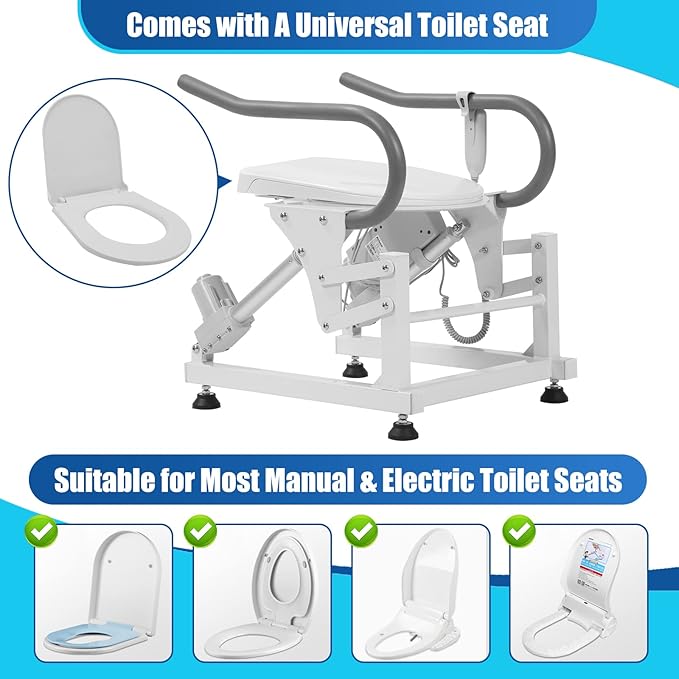Lift Toilet Seat for Elderly with Padded Arms, Dual Motors Electric Sit to Stand Lift for Elderly and Disabled, Toilet Seat Lift Supports Up to 440lbs