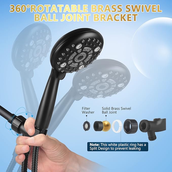6 Spray Modes High Pressure Handheld Shower Base Upgraded 5 Inches Shower Head with Handheld Spray Matte Black Handheld Shower Head 60 Inches Stainless Steel Hose-Shower Door Bootom Seal Strip