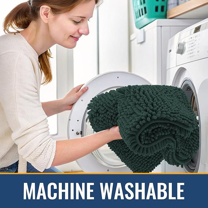 Arotive Bathroom Rugs 44x24, Extra Soft Absorbent Shaggy Chenille Bath Rugs, Machine Washable Rubber Backing Non-Slip Bath Mats for Bathroom Floor Tub and Shower, Home Decor Accessories,Blackish Green