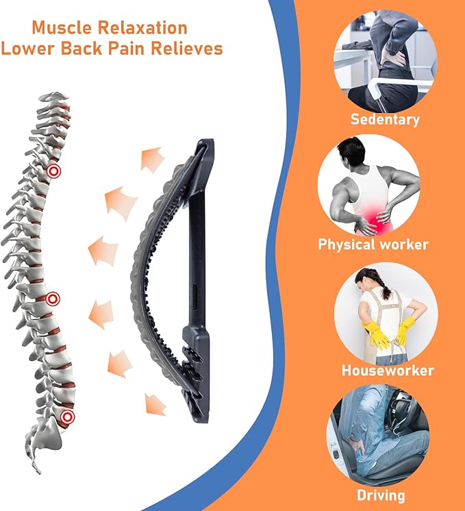 Back Stretcher for Lower Back Pain Relief - 4 Level Adjustable Spine Decompression & Cracking Device, Lumbar Support for Sciatica, Scoliosis and Posture Correction (Gray)