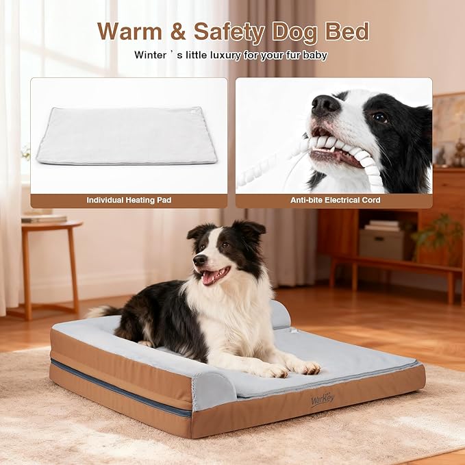 Heated Dog Bed Medium Sized Dog, Heated Pet Bed Waterproof Cover, Medium Orthopedic Dog Sofa Bed Memory Foam with Pet Heating Pad - 27.95x23.2x6.3in