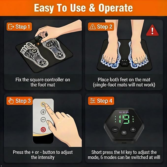 EMS Foot Muscle Stimulator & TENS Machine for Pain Relief - Helps Neuropathy, Plantar Fasciitis & Circulation - Portable Folding Mat with Remote for Elderly, Office Workers & Home Use