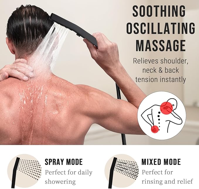 G-Promise All Metal Square 3 Function Handheld Shower Head, Easy and Quick Switch to Massage Mode, Bathroom Shower Wand Design Exquisite Luxury, 2.5 GPM, Matte Black