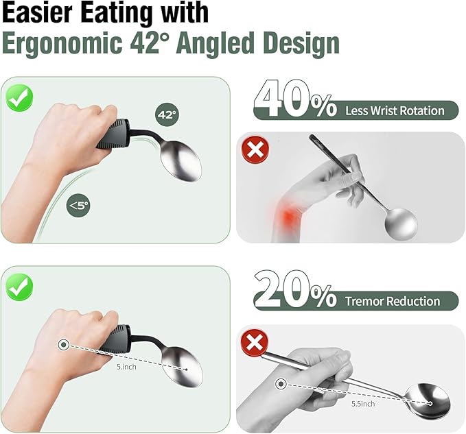 Adaptive Utensils Set, 4-Piece Weighted Utensils with 2 Elastic Strap for Parkinson’s, Arthritis and Hand Tremors, Non-Slip Handles for Easy Grip & Independence, Left Handed