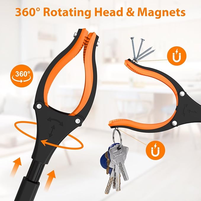 2-Pack 43" Extra Long Grabber Reacher Tool, Foldable Reacher Grabber Pickup Tool with 360° Rotating Jaw + Magnets, 4" Wide Claw Trash Picker Upper Grabber, Grabbers for Seniors Heavy Duty