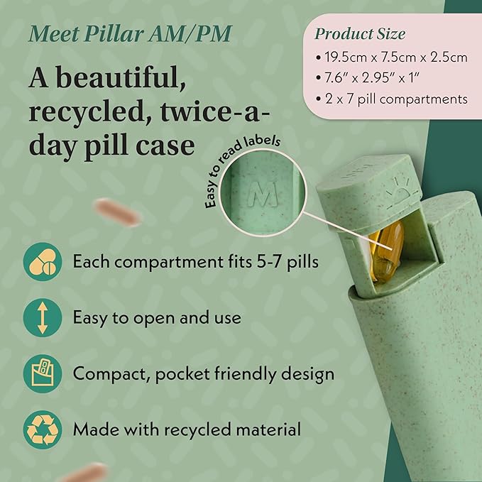 Pillar AM/PM Pill Box Organizer Two Times a Day | Aesthetic 7 Day Tablet Organizer 2 Times A Day | Beautiful Weekly Pill Box for Day and Night Medication (Off White)