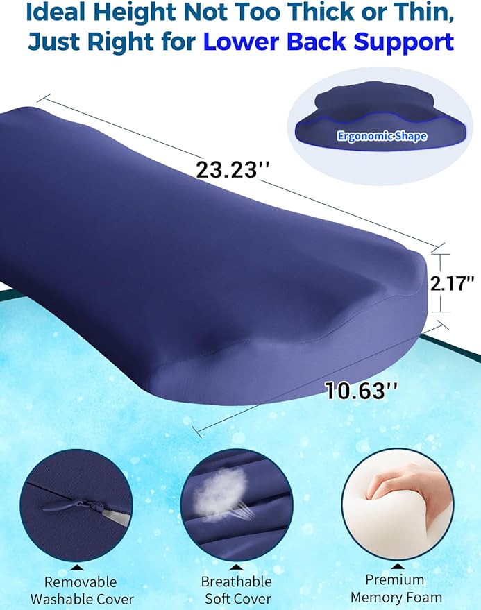 Fledano Lumbar Support Pillow for Bed – Memory Foam Lower Back Pain Relief Pillow for Sleeping, Ergonomic Lumbar Pillow for Side & Back Sleepers, Sciatica & Hip Pain Relief, Washable Cooling Cover