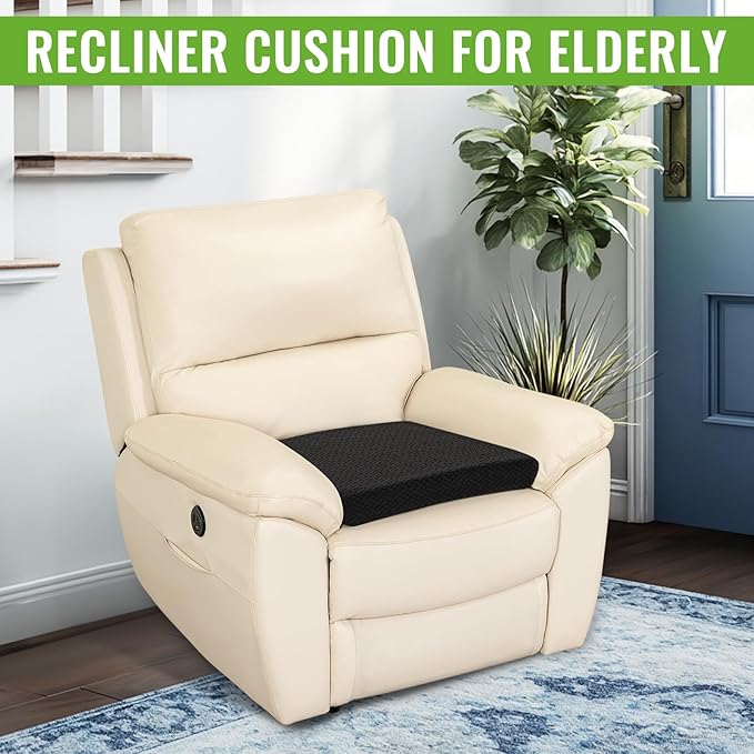 Recliner Cushions for Long Sitting Foam Seat Cushion Soft Tufted Layer for Elderly Seniors, Recliner Chair, Floor Pillow, Office Chair, Car, No Pressure on Thighs, 20X20X3 Inch - Knitted Black