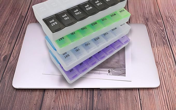 7 Day Weekly Pill AM PM Organizer, ShysTech Large Pill Case Pill Box for Pills/Vitamin/Supplements/Medication (Blue/Green)