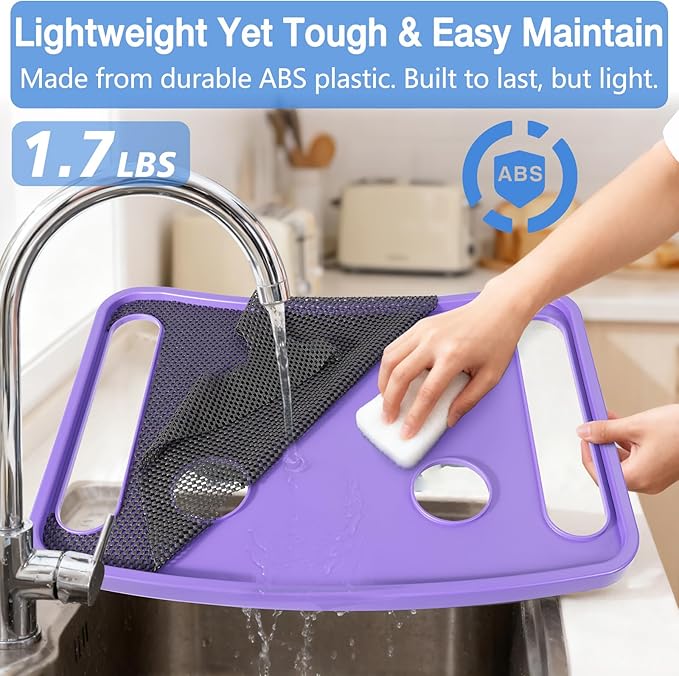 Walker Tray for Seniors with Dual Cup Holders, Side Pouch and Non-Slip Pad, Lightweight Durable Food & Drink Table, Compatible with Walker of 10210-1 Model (Purple)