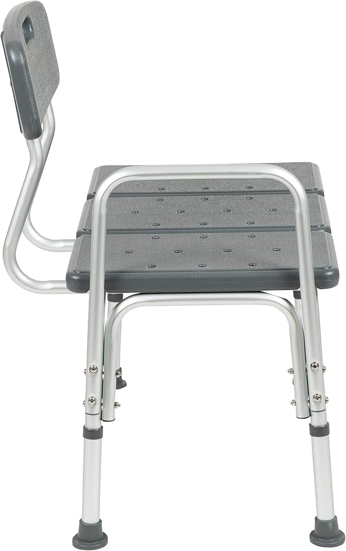 Flash Furniture HERCULES Series 300 Lb. Capacity Adjustable Gray Bath & Shower Transfer Bench with Back and Side Arm