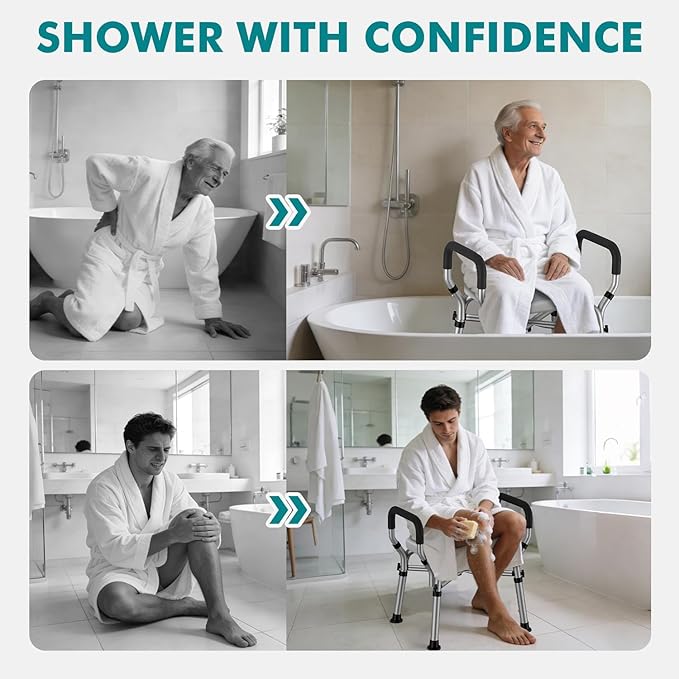 VFAUOSIT Shower Chair with Removable Arms and Back for Elderly & Disabled, 550 lbs Shower Chair for Inside Shower, 6-Height Adjustable Shower Seats for Adults, Bath Chairs for Seniors Inside Tub