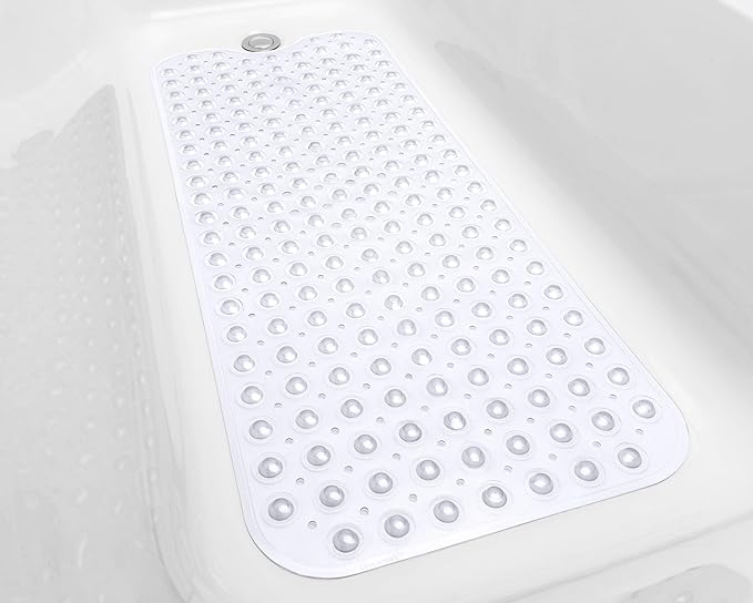 Extra-Long Non-Slip Bathtub & Shower Mat 39”x16” (Smooth/Non-Textured Tubs Only) Safe, Clean, Machine-Washable, Superior Grip&Drainage, Vinyl, Transparent Clear