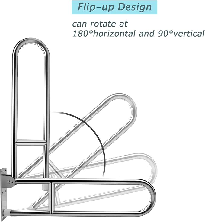 FlySkip Fold Down Grab Bar - 24" Stainless Steel Flip-Up Handicap Support Bar for Bathroom Shower Safety