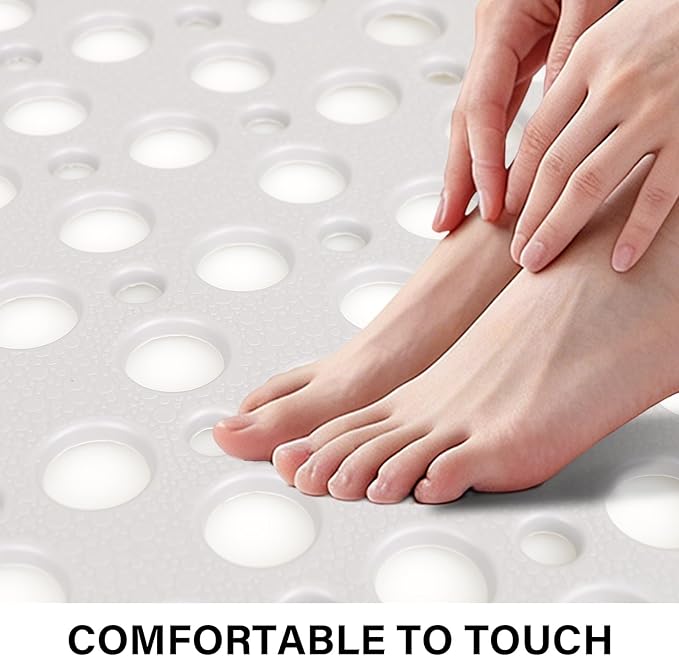 Square Shower Mat Non Slip, 27" x 27" Large Shower Mats for Inside Shower, Soft TPE Shower Floor Mat with Suction Cups and Big Drain Holes, Anti Slip Shower Stall Matt, White