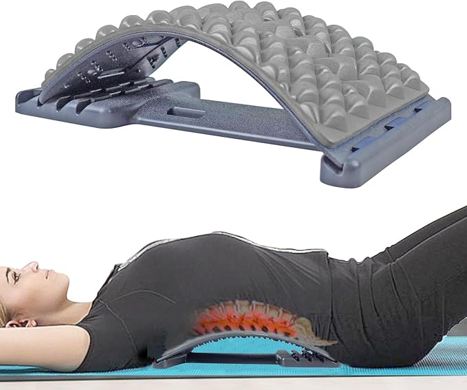 Back Stretcher for Lower Back Pain Relief - 4 Level Adjustable Spine Decompression & Cracking Device, Lumbar Support for Sciatica, Scoliosis and Posture Correction (Gray)