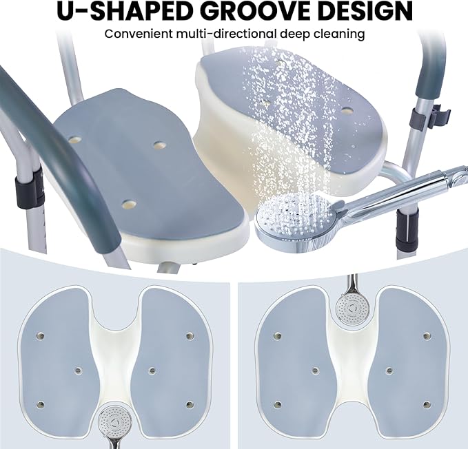Medwarm Shower Chair, U Shape Shower Chair with 6-Level Adjustable, Non-Slip Feet for Private Washing, Elderly, Disabled, Seniors & Pregnant，Heavy Duty Shower Chair