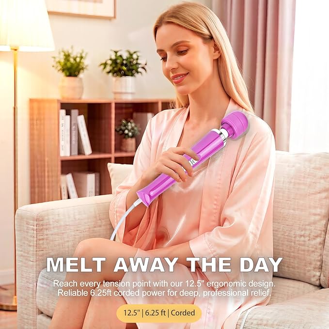 Handheld Electric Back Massager, 10 Speed Wired Deep Tissue Vibrating Massager for Muscle Aches (Purple)