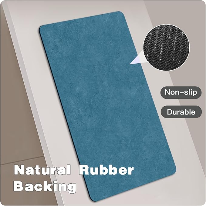 TYUU Toilet Rug, Thin Toilet Rugs U Shaped Washable Non Slip Absorbent Quick Dry Low Pile Toilet Mat, 20"x24" U Shape Denim Blue