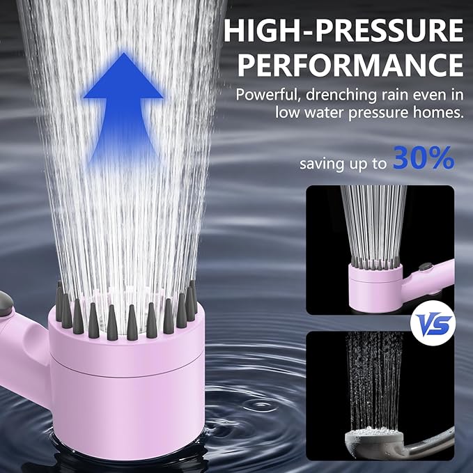 Filtered Shower Head with Handheld, High Pressure Water Flow and Multiple Spray Modes Shower Head with Filter, Power Wash for Hard Water, Showerhead with ON/OFF Switch for Pets Bath (Purple)