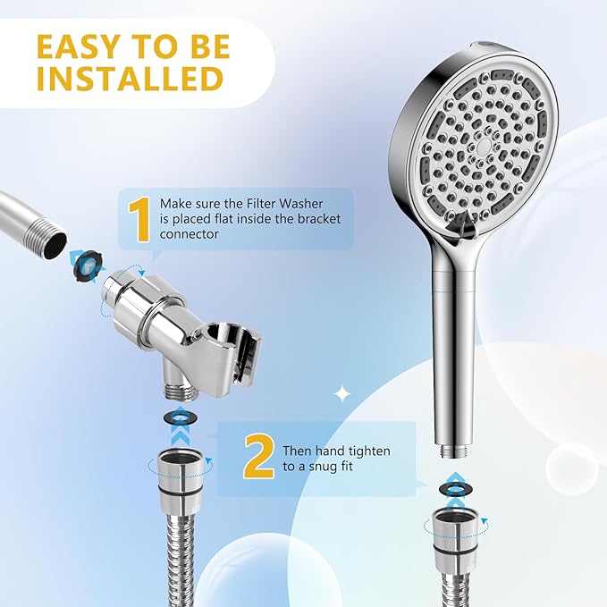 6 Spray Modes Filtered Handheld Showerhead Set, Huge 6-Inch High Pressure Shower Head with Handheld Spray, Chrome Water Softener Shower Head for Hard Water, Built-in Power Wash to Clean Tub