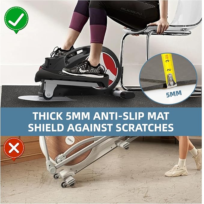 Non-Slip Workout Mat for Under Desk Ellipticals,Thicker & Quieter,23.6x17.7x0.2",Suitable for Ellipse Leg Exerciser, Foot & Leg Pedal Exerciser for Seniors Fitness, Floor Protection,Enhanced Stability