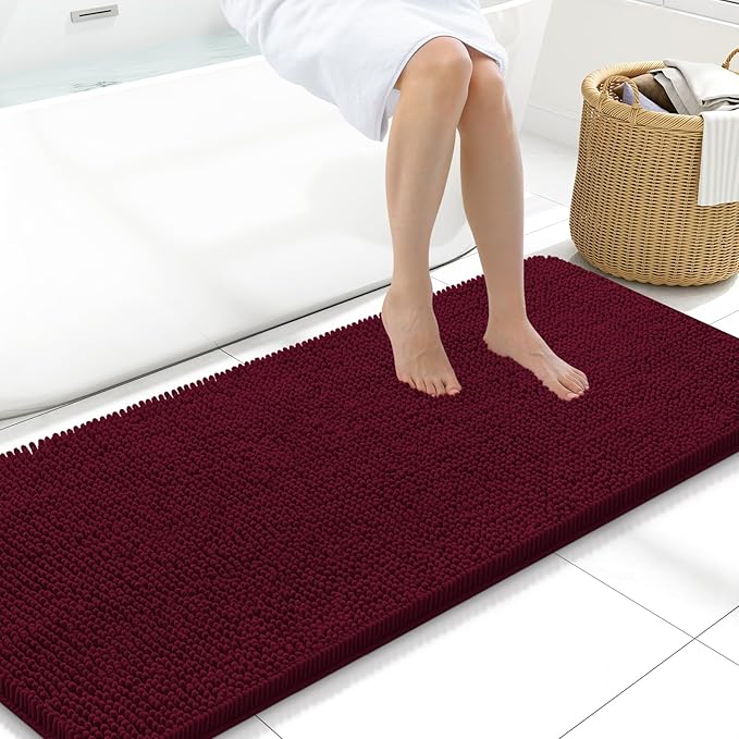Arotive Bathroom Rugs 59x20, Extra Soft Absorbent Shaggy Chenille Bath Rugs, Machine Washable Rubber Backing Non-Slip Bath Mats for Bathroom Floor Tub and Shower, Home Decor Accessories,Burgundy