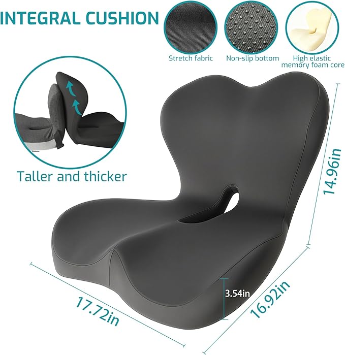Memory Foam Seat Cushion,Office Chair Cushion with Lumbar Support for Back Pressure Relief, Car Seat Cushion with Adjustable Strap,Sciatica Pad Cushions for Car,Truck, Desk,Gaming Chair