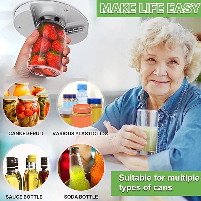 Under Cabinet Jar Opener for Seniors & Arthritis, One-Hand Effortless Jar Opener for Weak Hands, Auto-Fits All Lids 0.6"-4.7", Compact 7"x7" Under Mount Jar Opener for Kitchen, Includes 3 Screws