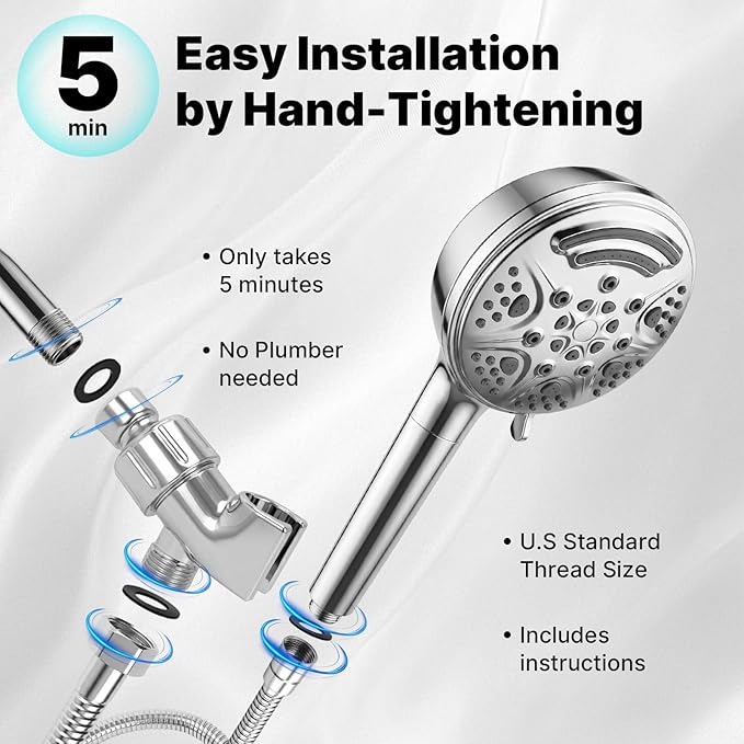 9-Mode Shower Head with Handheld Filtered Shower Head with Handheld High Pressure Shower Heads with Power Wash with 59" Stainless Steel Hose and Bracket for Bathroom, Gym, Hotel
