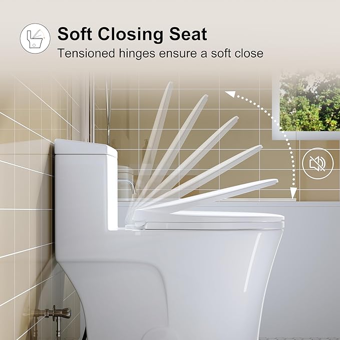 HOROW T0338W One Piece Toilet 10" Rough-in, Elongated Toilet with Comfortable Seat Height, ADA Chair Height 17.3", Dual Flush 0.8/1.28 GPF, Standard White Toilet Bowl, Space Saver Design