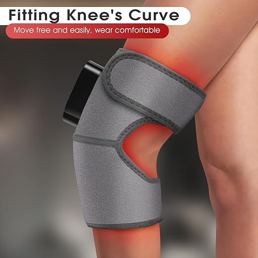 Cordless Heated Knee Massager with Vibration, FSA Eligible HSA Heated Knee Brace Wrap Heating Shoulder Brace for Knee Shoulder Elbow, Heating Pad with 6 Heating Levels, 3 Massage Modes & Timer (Grey)