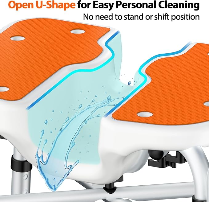 FSA/HSA Heavy Duty Shower Chair for Inside Shower, 500LBS Shower Chair with Arms Back, Padded Bath Seat with U-Shaped Cutout, Anti-Slip Adjustable Bath Stool for Seniors, Handicap, Pregnant, Orange