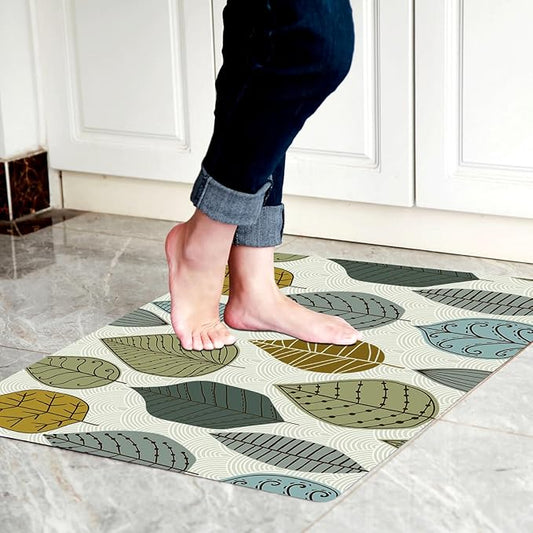 1/10 Inch Ultra Thin 24"×35" Large Front Door Mat Indoor Entrance Inside Non Slip, Waterproof Rubber Kitchen Mat and Interior Home Washable Door Mat, Multi Leaves