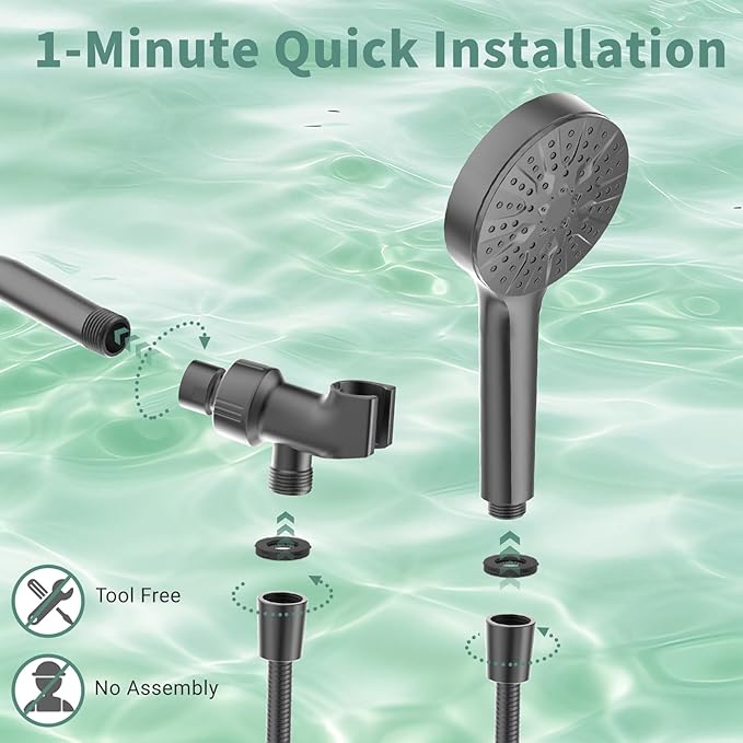 6-Mode Shower Head with Handheld, High Pressure Handheld Shower Heads, Detachable Showerhead 71" Extra Long Stainless Steel Hose Adjustable Brass Joint Holder for Bathroom Upgrade Matte Black