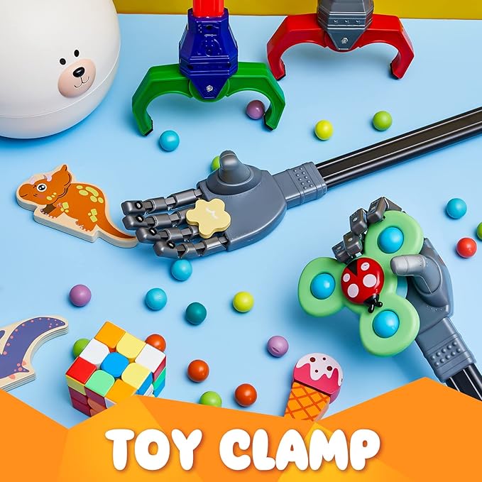 Lewtemi 4 Pcs Interactive Grabber Claw Robot Arm Pack Reacher Pickup Tool and Hand Eye Coordination Play, 18 Inch (Red,Blue,Gray)