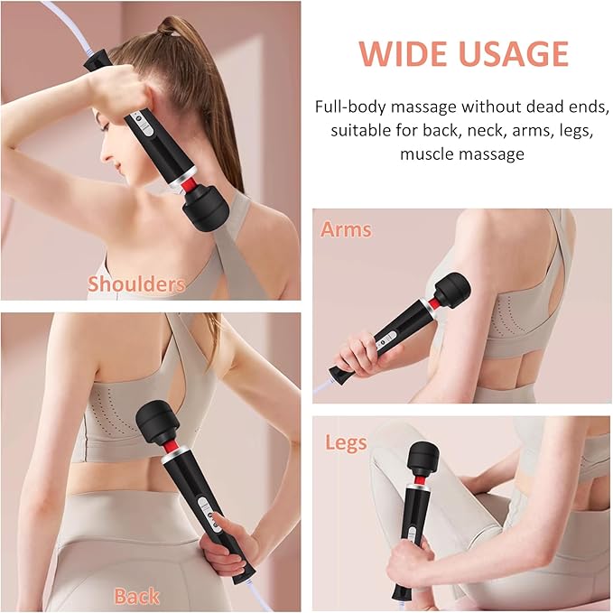 Electric Wand Massager - Powerful Handheld Back Massager with 10 Rhythmical Speeds, Wired Deep Tissue Vibrating Massager for Muscle Aches, Neck, Shoulder & Foot Relief - Black