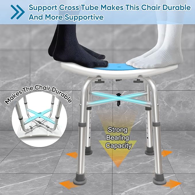 Bcareself Shower Stool Heavy Duty Shower Chair for Inside Shower Narrow Bathtub Shower Saet Height Adjustable Tool-Less Assembly for Elderly Seniors Disabled Handicap Pregnant Weight Capacity 500lb