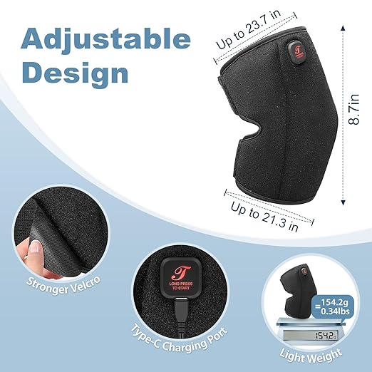 Heated Knee Brace, Cordless Knee Heating Pad for Arthritis, 3 Temperature Modes Knee Warmer, 3000mAh Battery Operated Knee Wrap for Men Women Seniors, Black(Single)