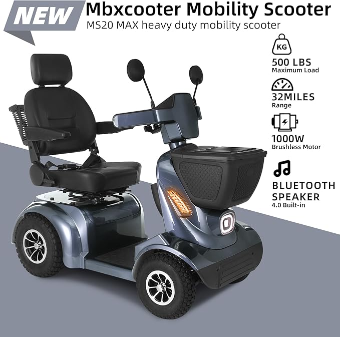 Heavy Duty Mobility Scooter for Seniors/Adults, 500LBS Capacity Electric Scooter, All Terrain Mobility Scooters, 1000W 15MPH, 13.78" Off Road Tires,32 Miles Long Range 4 Wheel Scooter Gary 32Miles