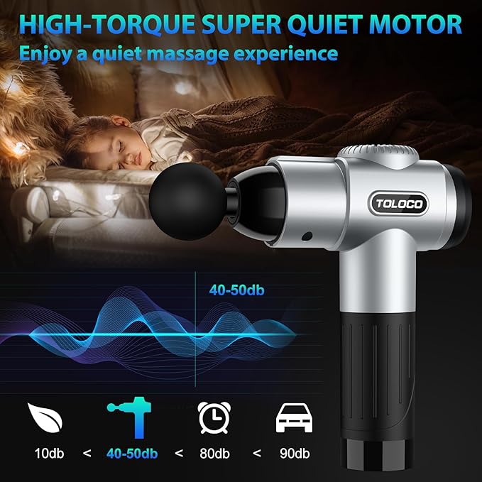 TOLOCO Massage Gun, Muscle Massage Gun Deep Tissue for Athletes with 10 Massage Heads, Electric Percussion Massager for Any Pain Relief, Mothers Day Gifts, Silver