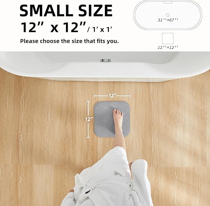 TYUU Small Bathroom Mat Quick Dry, Bathroom Rugs Non Slip Washable Thin Absorbent Bath Mat Fits Under Door Bathroom Floor Mat Perfect for Bath, Shower, or Sink 12"x12" Light Grey