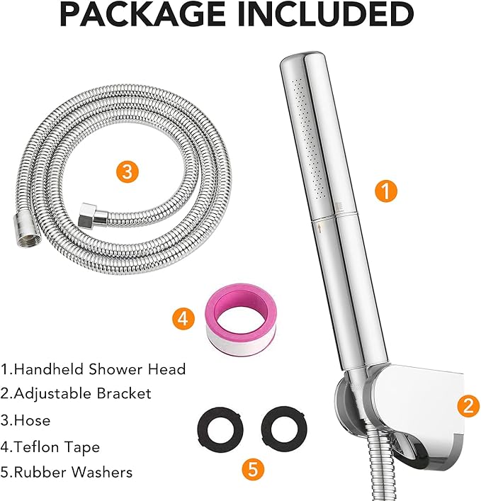 BESy Chrome Brass 2 In 1 Function Handheld Shower Head Set High Pressure 7 Inch Shower Head High Flow Hand Shower Wand with 59 Inch Hose, Bracket, Chrome Finish