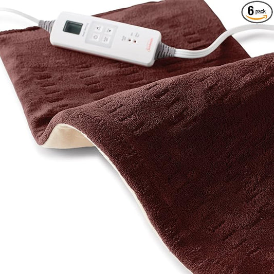 Sunbeam XL Back Neck and Shoulder Heat Therapy 12 x 24 with Auto Shut Off 6 Settings Machine-Washable Comfortable Microplush Fabric - Burgundy,(Pack of 6)